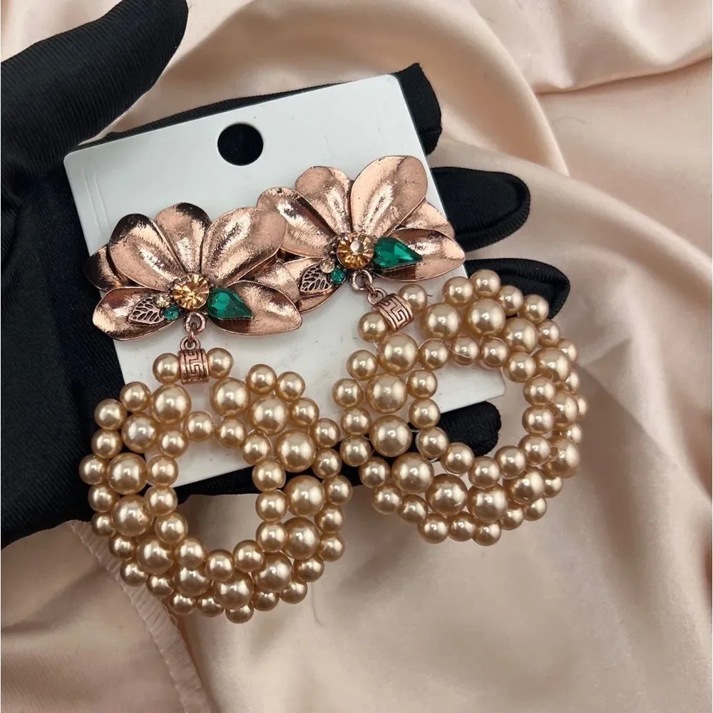 Statement Pearl Flower Earrings - Picture 1 of 8